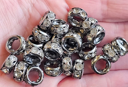 Luxury Large hole spacer beads 12 mm- 10 count bag GUN METAL BLACK