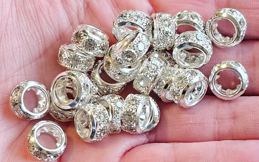 Luxury Large hole spacer beads 12 mm- 10 count bag SILVER