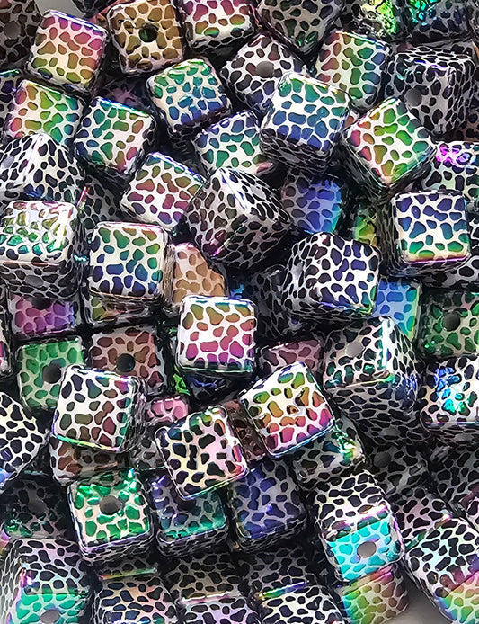 NEW-- 16mm-- 10 count LEOPARD SQUARE ACRYLICS MIX