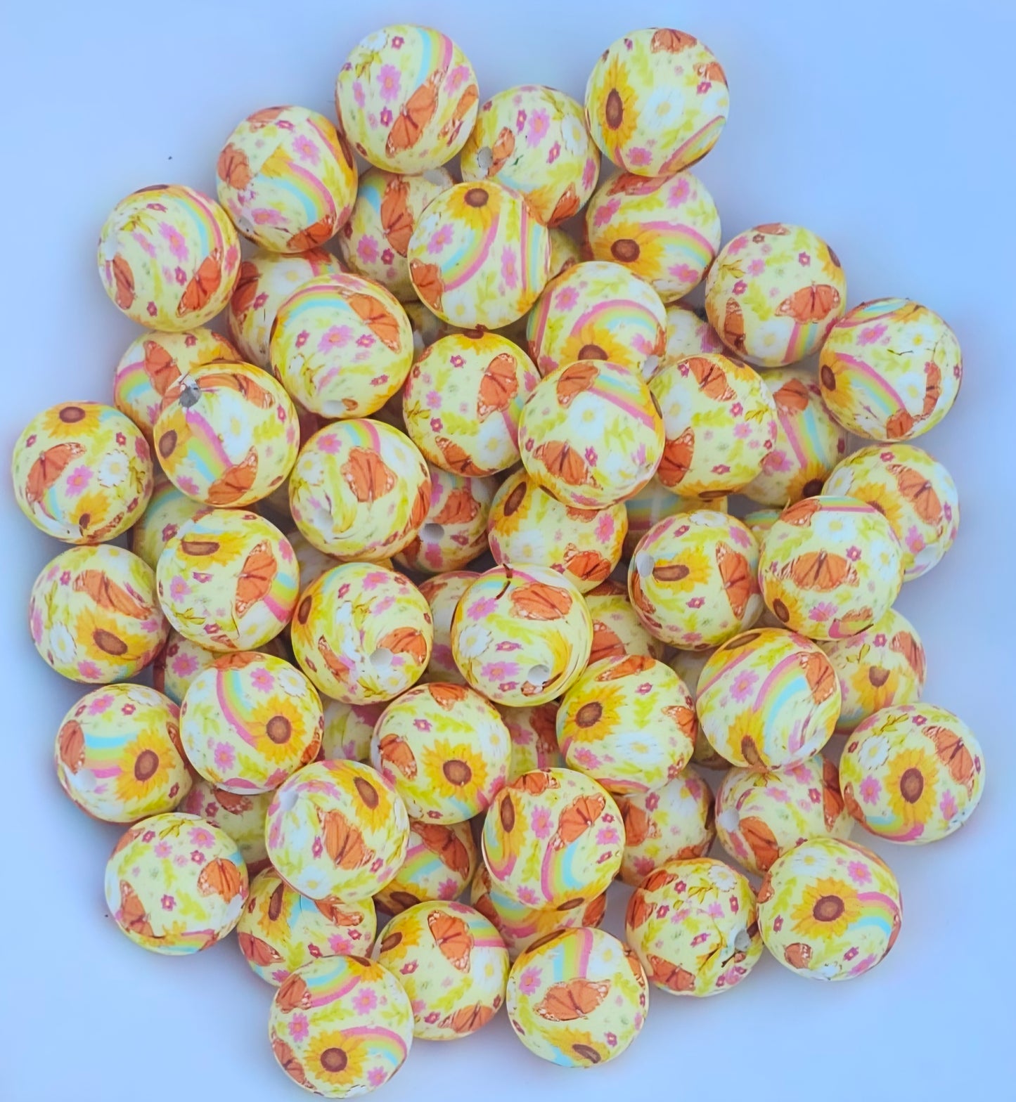 1 count  New 15mm printed floral yak silicone bead