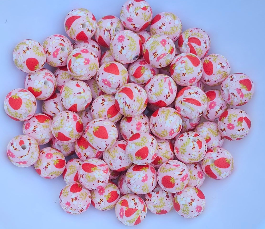 1 count  New 15mm printed floral yak silicone bead