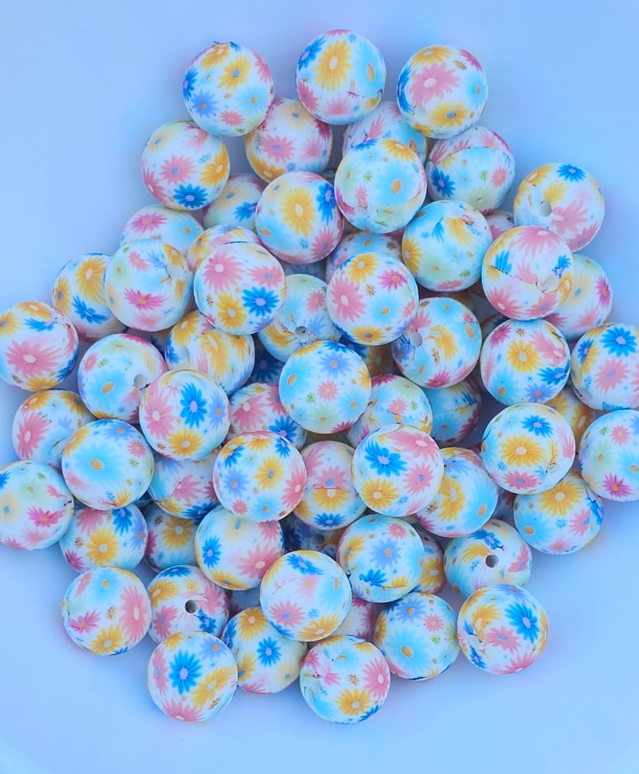 1 count  New 15mm printed floral yak silicone bead