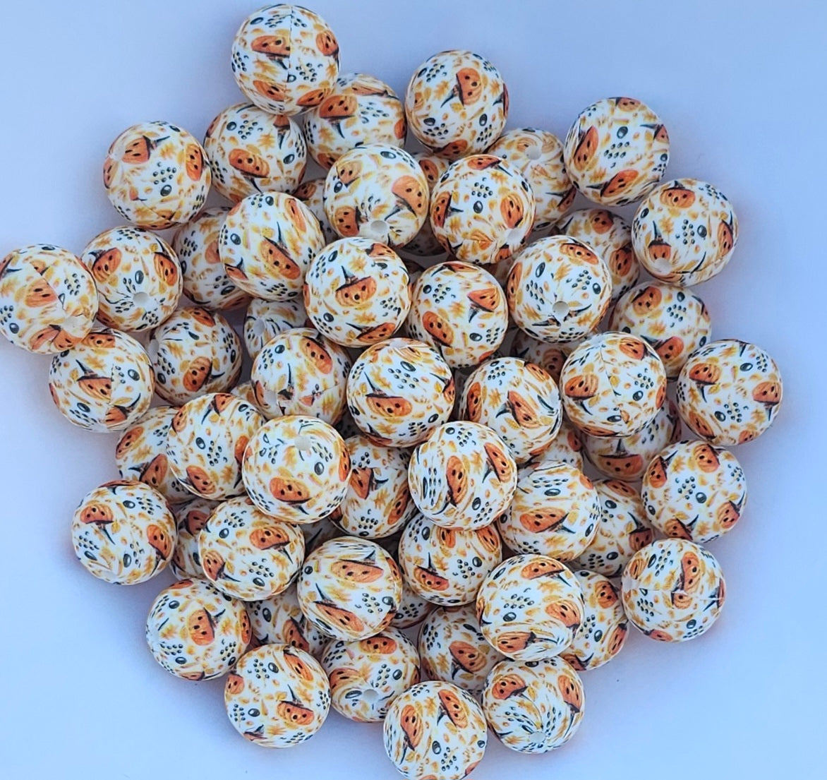 1 count New 15mm printed pumpkins flower skulls silicone bead