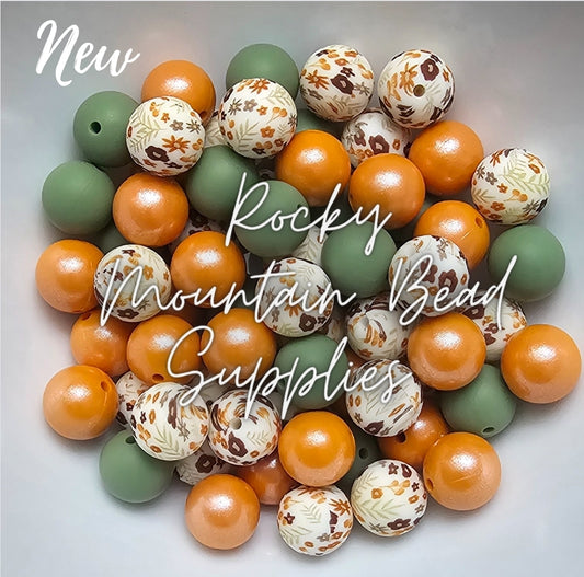 New FALL greens- pumpkin colors 15mm silicone bead mix