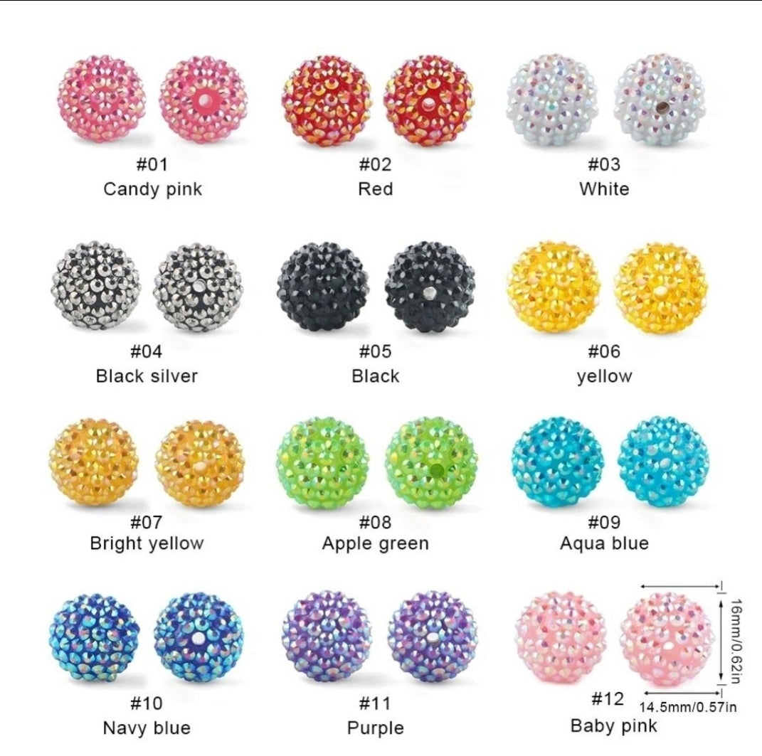 1 count- 16mm rhinestone acrylics beads- or a mix of all colors ...