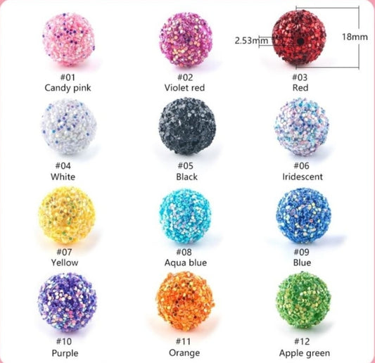 1 count- 18mm sugar-glitter beads- acrylics- also available in a mix colors