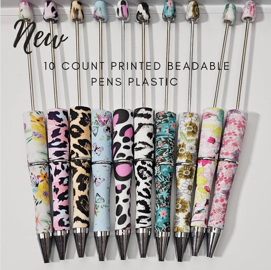 New 10 count printed plastic pen mix - beadable