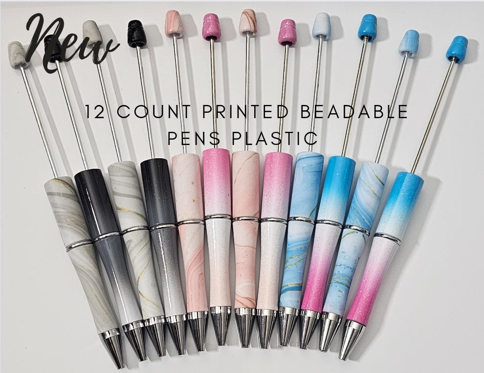 12 count marble and 2 tone plastic pen mix - beadable