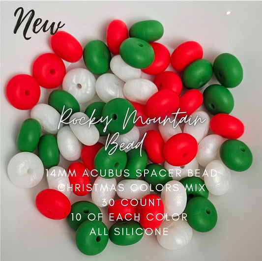 14mm Christmas acubus spacer beads mix 30 count