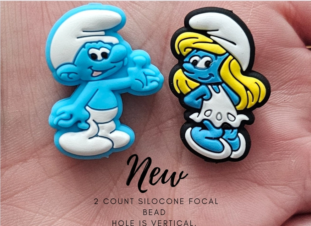 2 count smurf set silicone focal bead