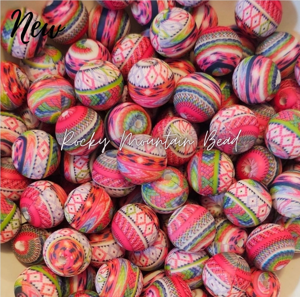 New 15mm printed  bright western  silicone beads 1 count