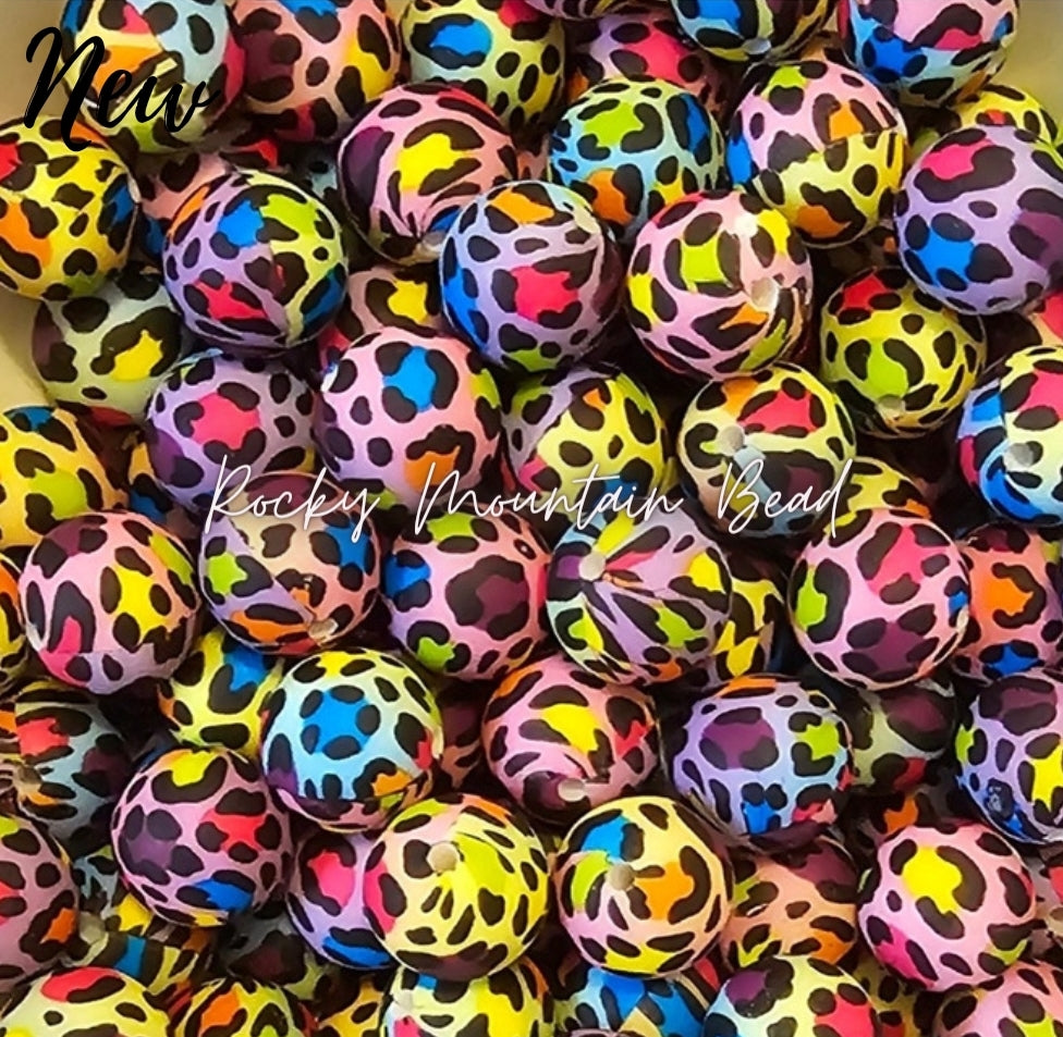 New 15mm printed  bright leopard silicone beads 1 count