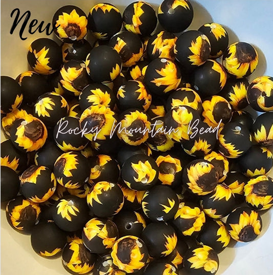 15mm printed sunflower silicone beads 1 count