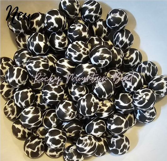 New 15mm printed bear leopard  silicone beads 1 count