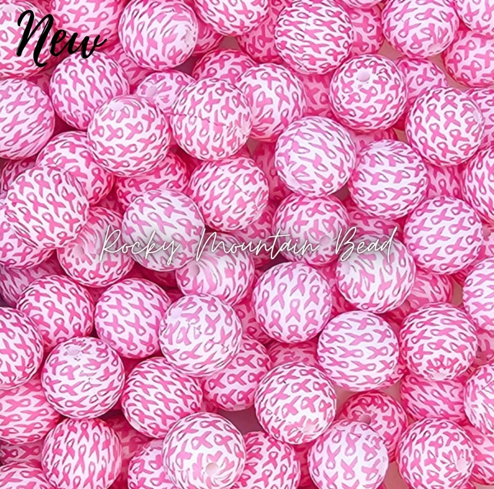 New 15mm printed cancer silicone beads 1 count