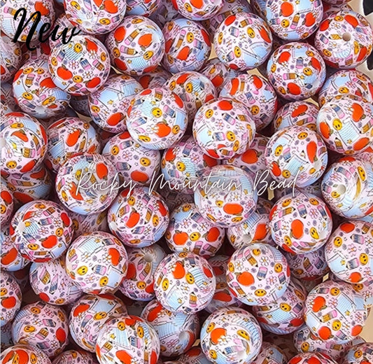 New Popular shop created 15mm printed apples teacher silicone beads 1 count
