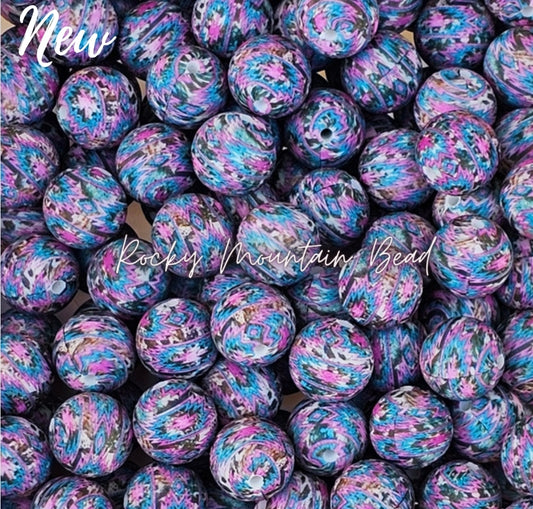New Popular shop created 15mm printed western Aztec silicone beads 1 count