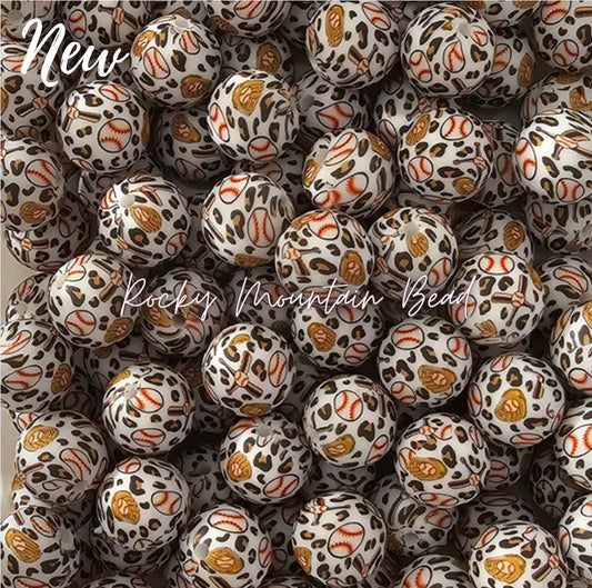 New Popular shop created 15mm printed baseball leopard silicone bead