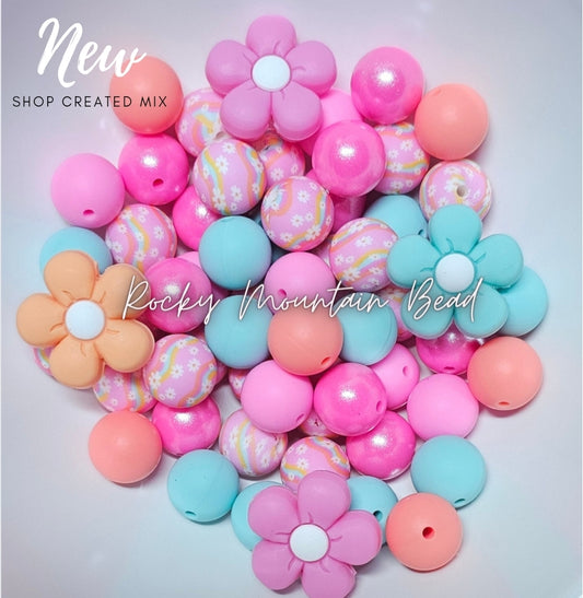 NEW rainbow flowers mix 15mm silicone