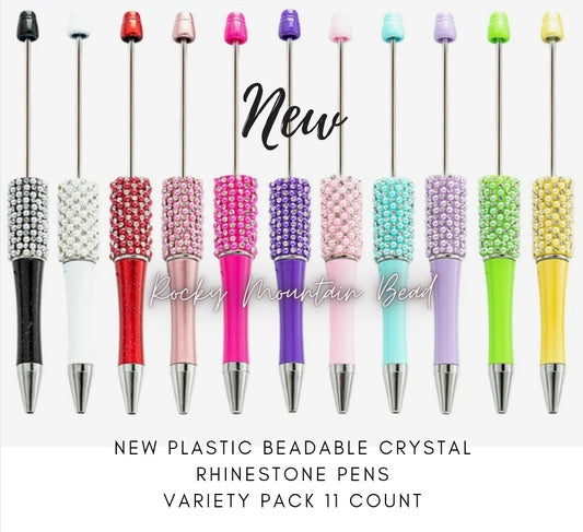 New rhinestone plastic beadable pen mix 11 count