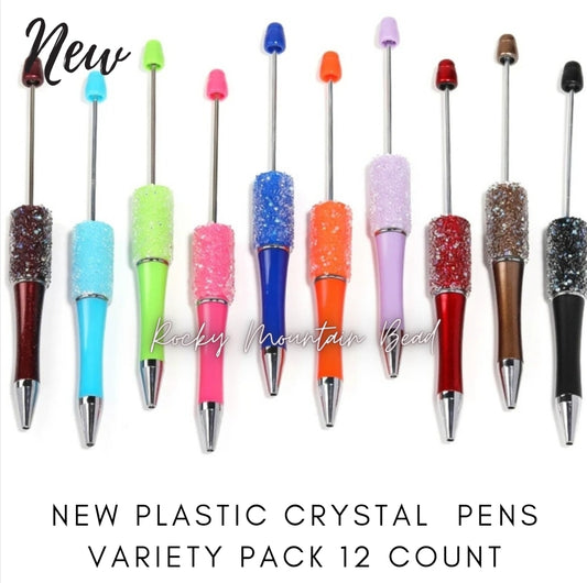 New Crystal glitter plastic beadable pen mix 12 count