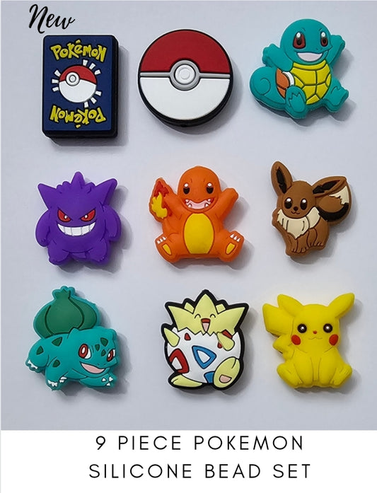 9 piece pokemon silicone focal bead set