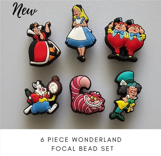 New set- 6 count  wonderland silicone focal bead set