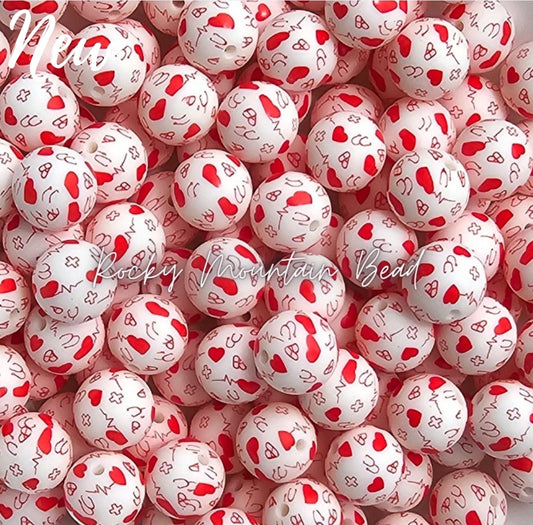 New 15mm printed medical red silicone bead