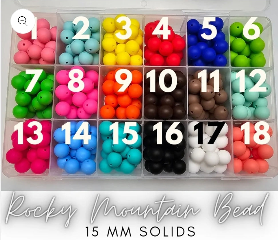 New BULK  15 mm silicone solid bead- 50 count multiple colors