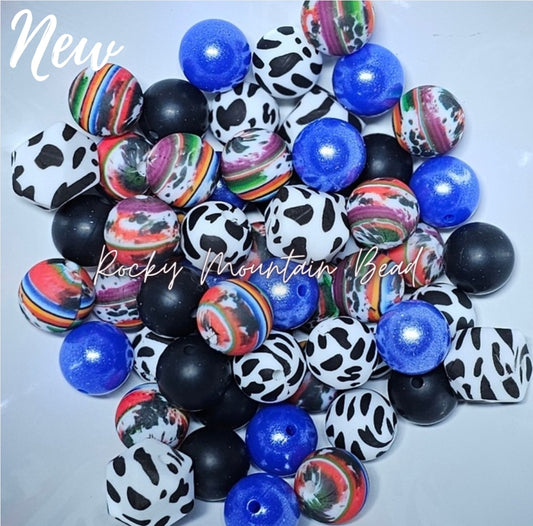 New - Western serpe cow Mix 15mm silicone includes opals and hexagon beads 3 sets printed beads