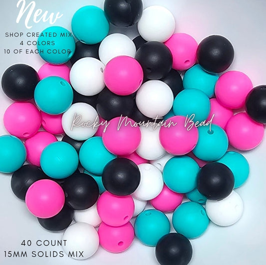 New 15 mm sassy tones silicone solid bead mix- 40 count