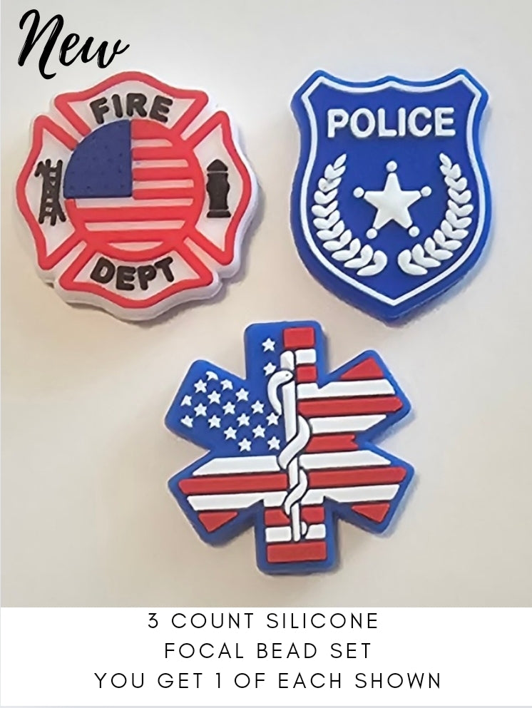 3 piece silicone focal bead fire- police- medical set