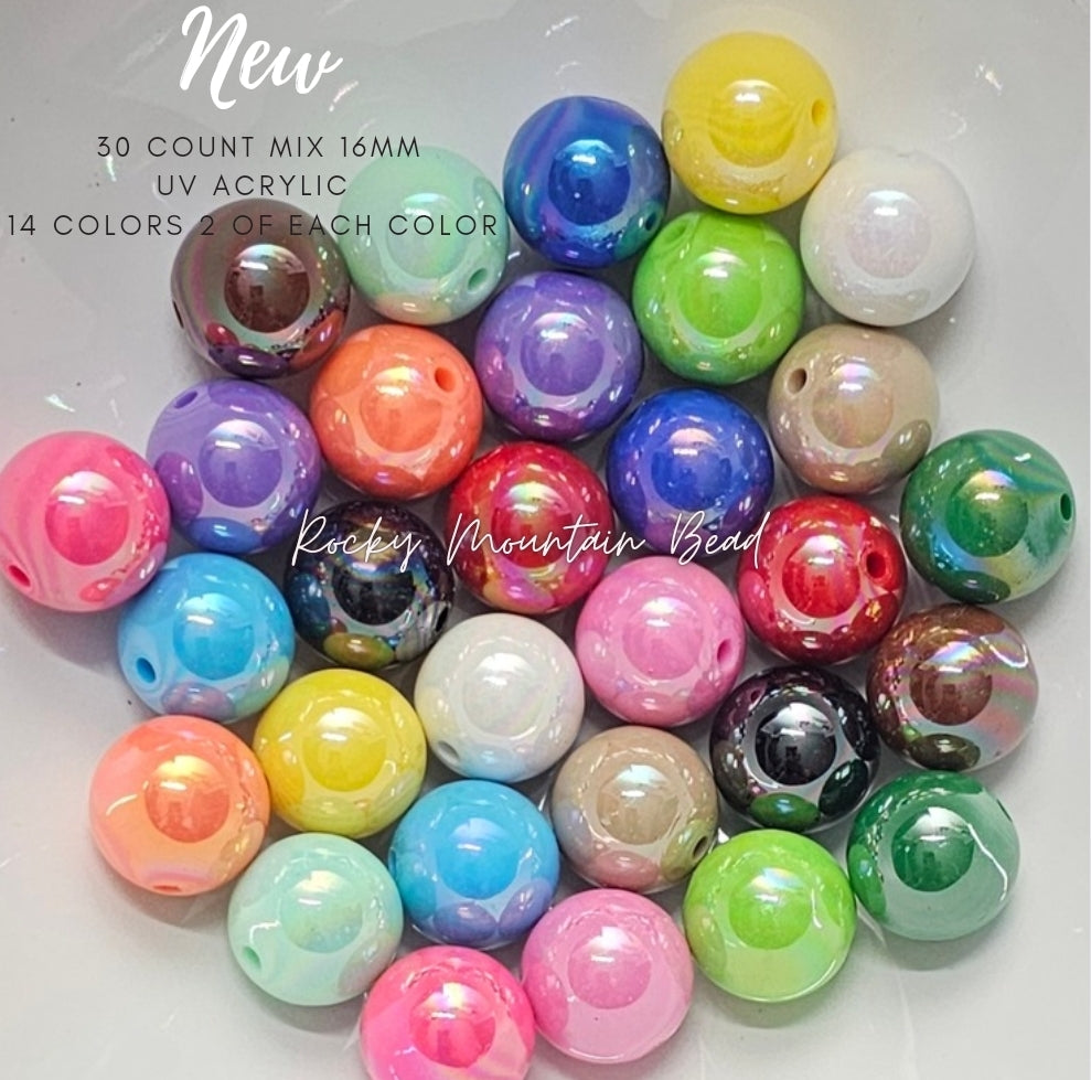 16mm-- 30 count New custom colors UV ACRYLICS MIX