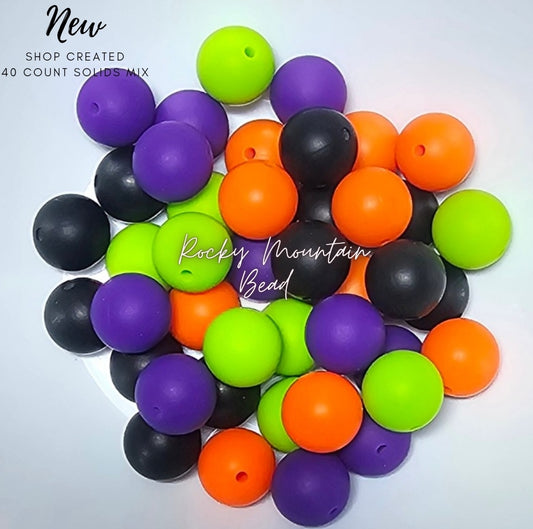New 15 mm Halloween tones silicone solid bead mix- 40 count
