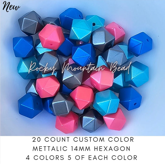 New 14 mm Mettalic tones silicone  bead mix 20 count
