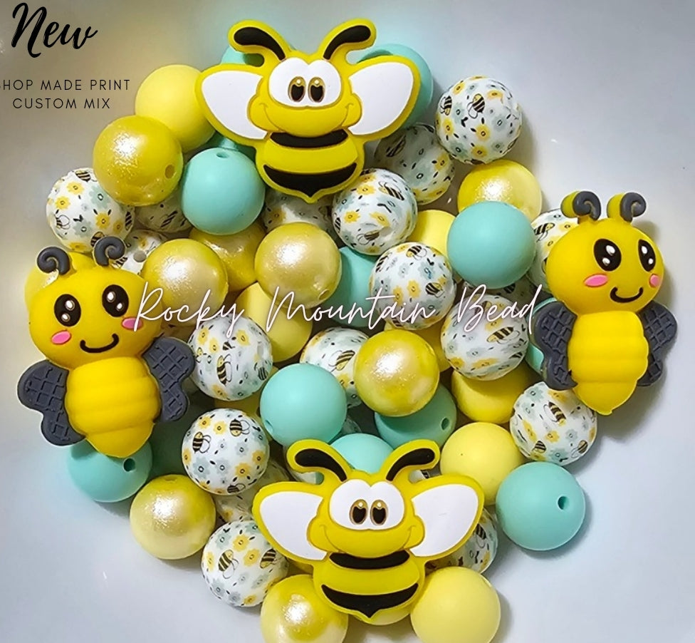 NEW DELUXE 3D bee 15mm silicone mix includes opals 25 count