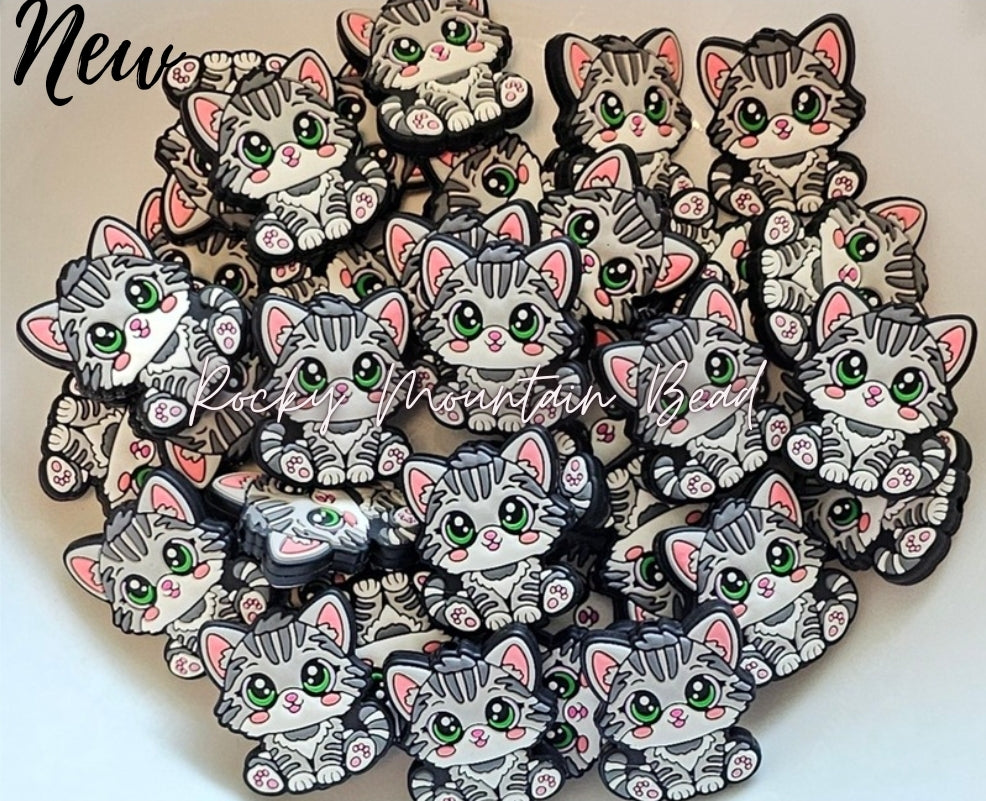 1 count silicone focal bead cat