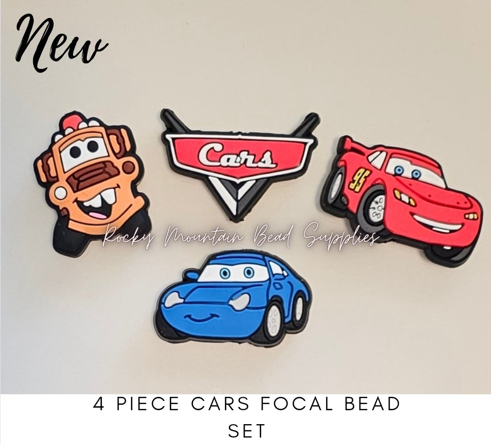 New character focals silicone bead set 4 count cars