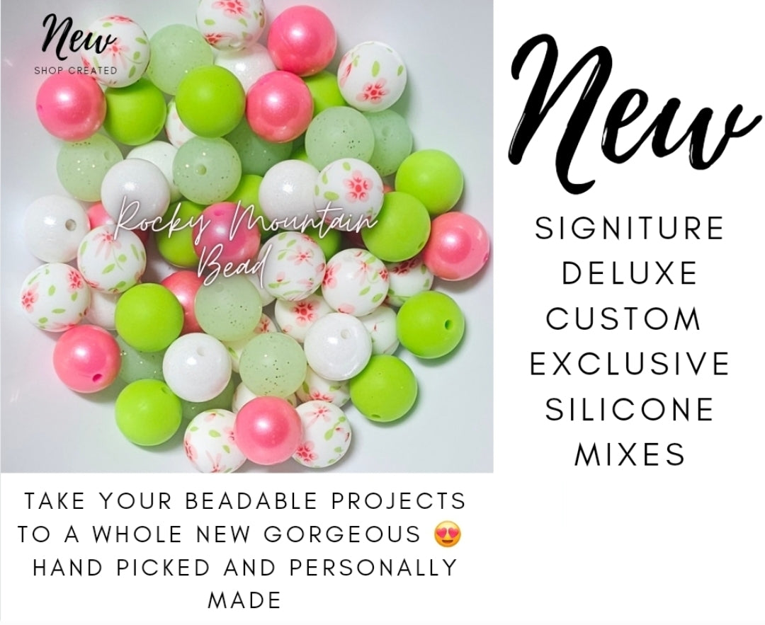 New custom shop mix pink green floral opals  DELUXE 15mm silicone mix