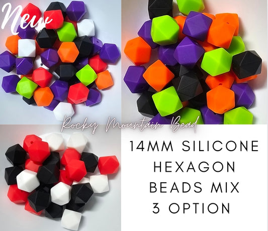 New 14 mm hexagon Halloween tones silicone  bead mix