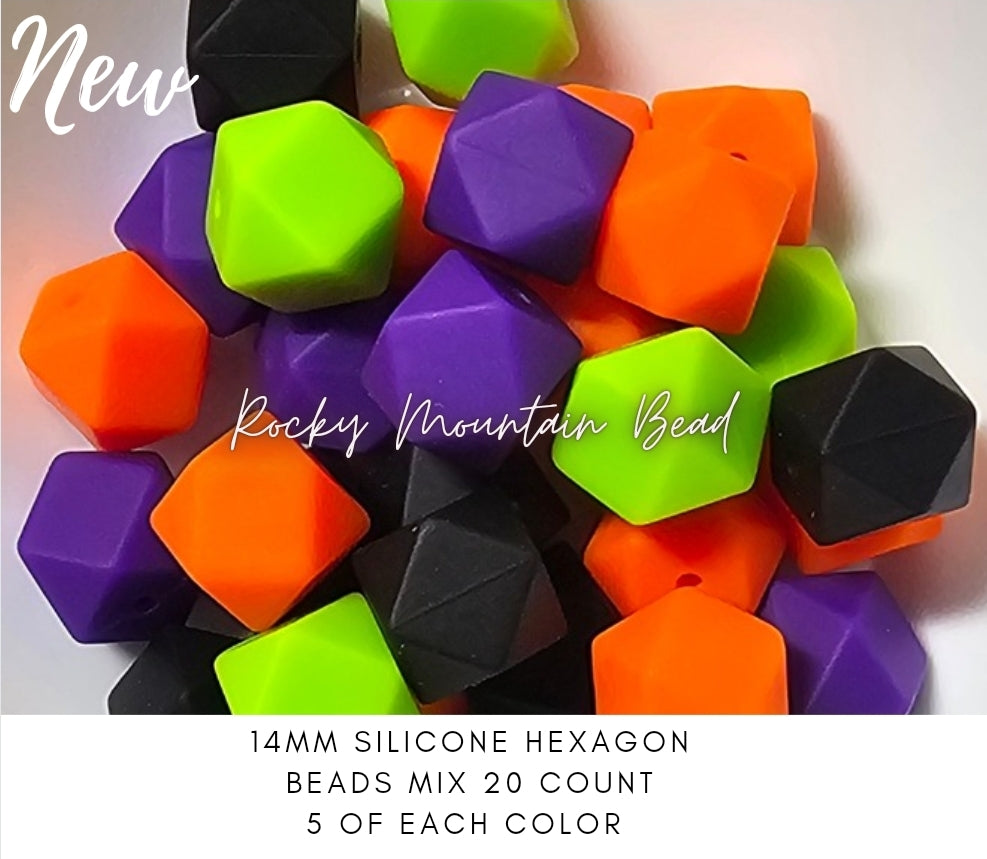 New 14 mm hexagon Halloween tones silicone  bead mix