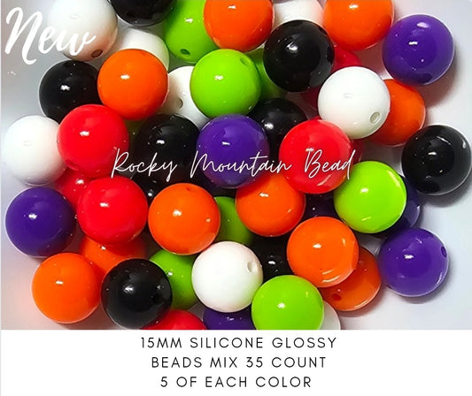 15 mm glossy silicone beads Halloween mid 35 count