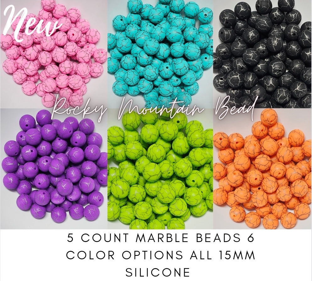 New 15mm printed marbel silicone bead sold in 5 count packs