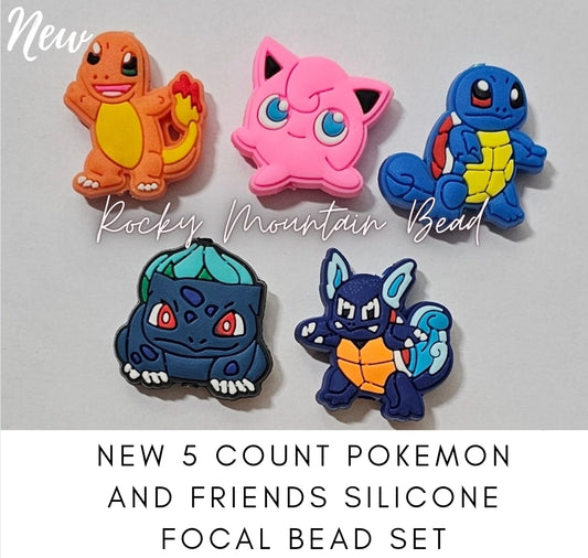 New 5 count focals silicone bead pokemon and friends