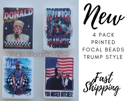 New Trump printed focal bead set 4 count