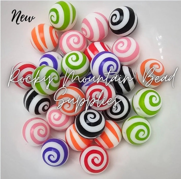 New 15mm printed swirl silicone bead sold in 5 count per color