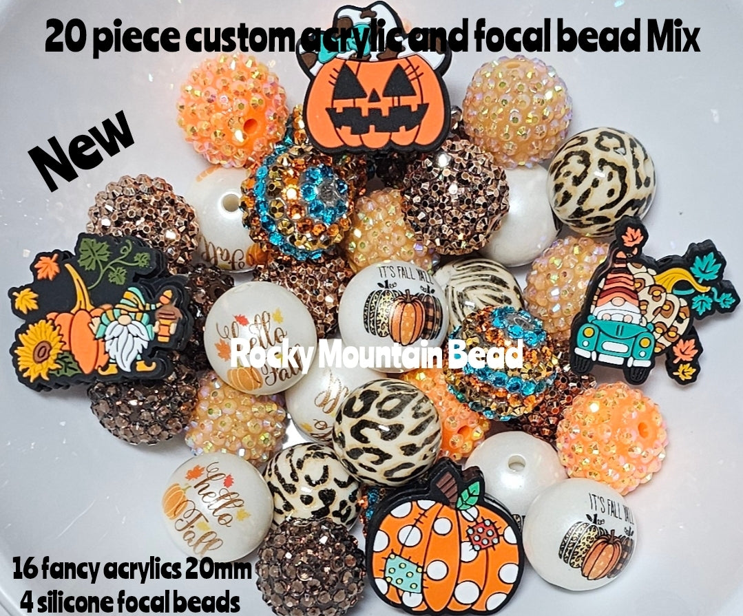 20 count custom acrylics 20mm fall mix includes 4 focal beads