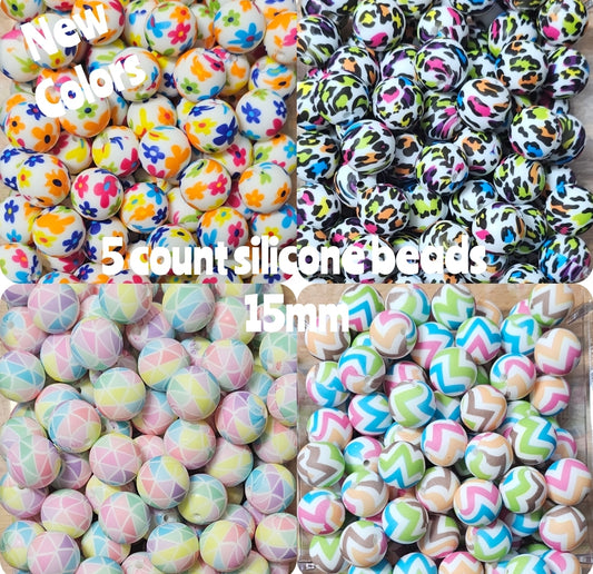 New 15mm printed silicone bead colorful