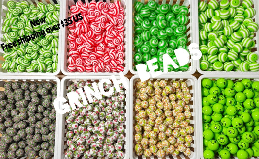 New Grinch 15mm printed christmas silicone bead