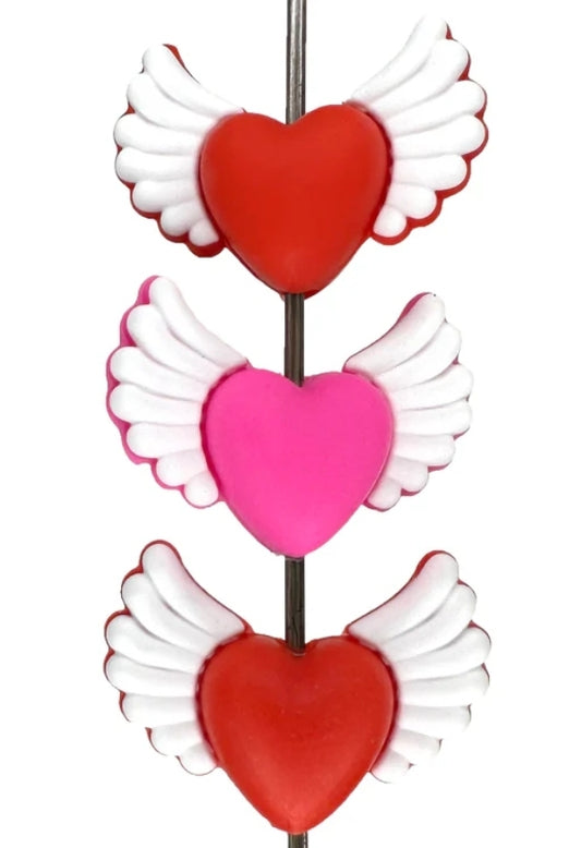 1 count XOXO lips 💋 3D heart wings focal bead